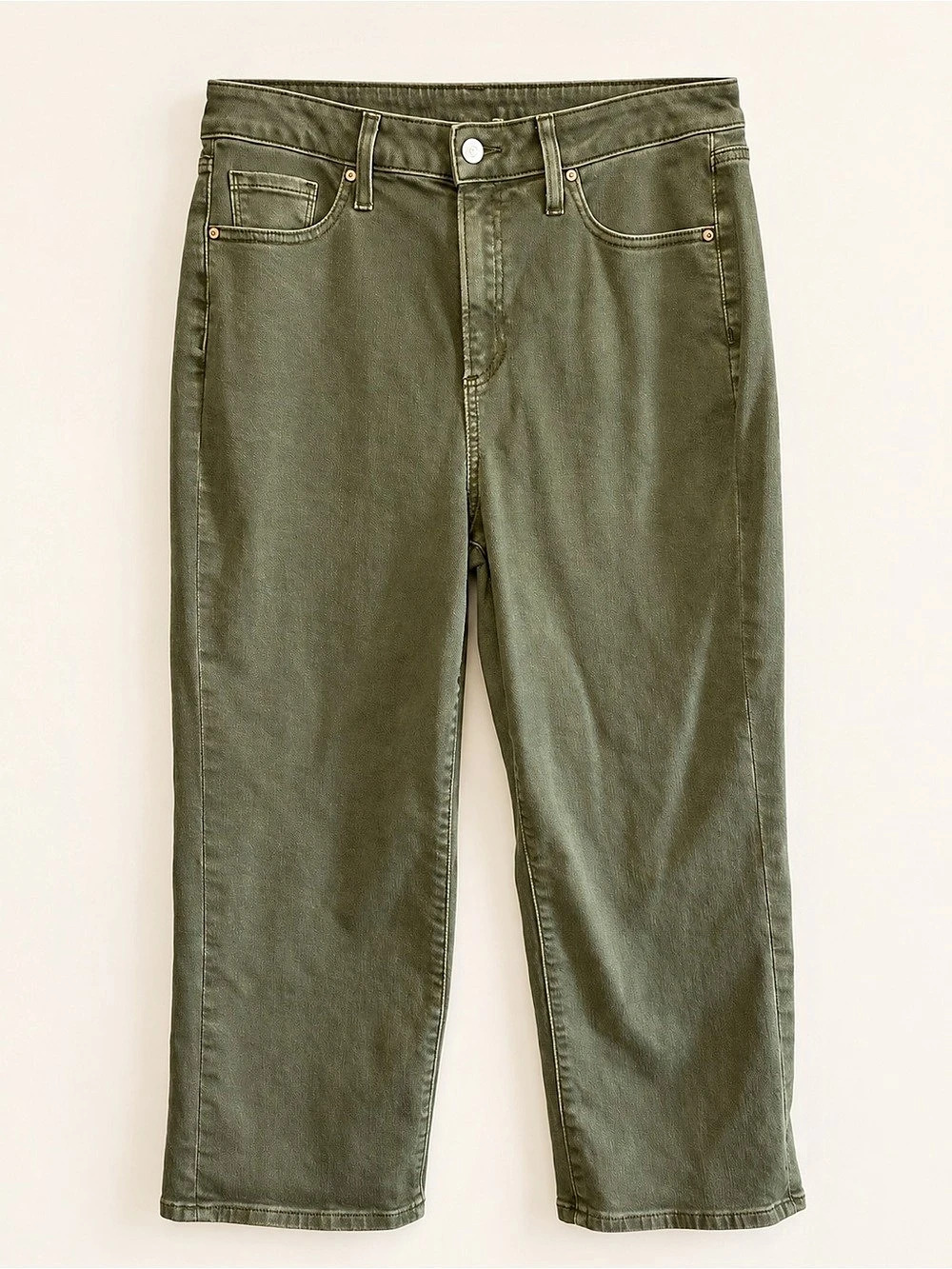 Chico’s High Rise Straight Leg Crop Cropped Jeans in Green Waist US 10 Size 1.5